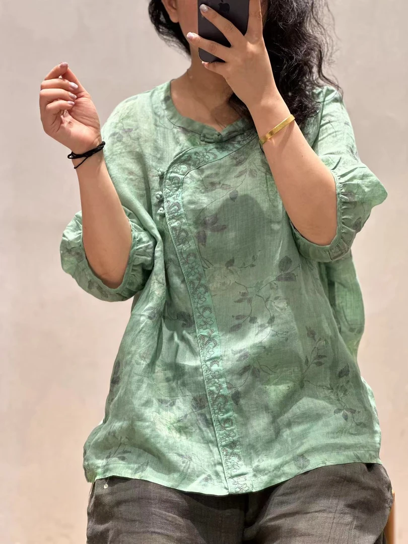 【小芬宠粉】1837款夏季新袖时尚百搭薄款文艺提花宽松上衣