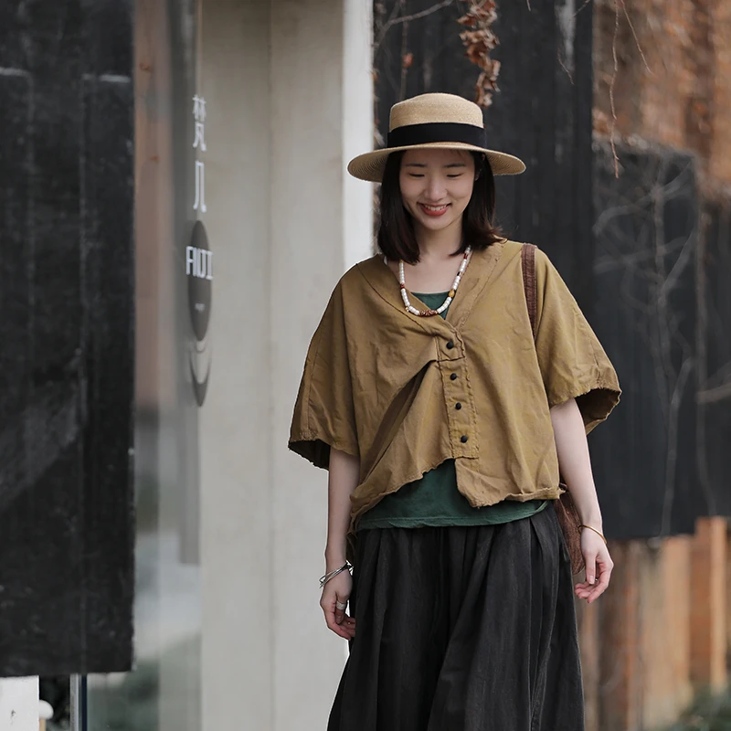 慢慢变蓝原创【荼】纯棉宽松短外套上衣复古（已是特惠价）