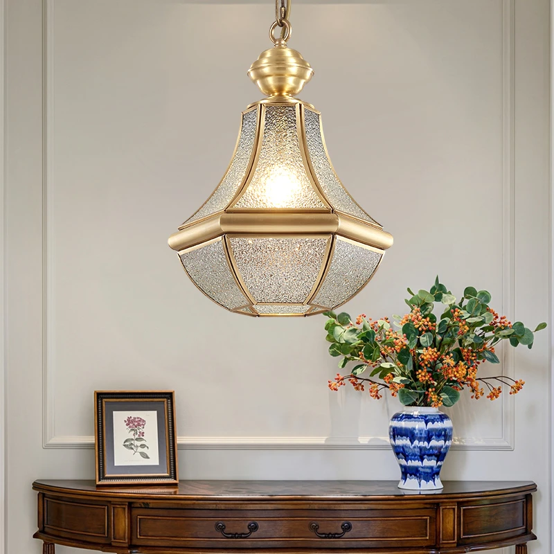 经典复古入户玄关全铜吊灯灯饰走廊过道灯餐厅吧台灯具阳台小吊灯