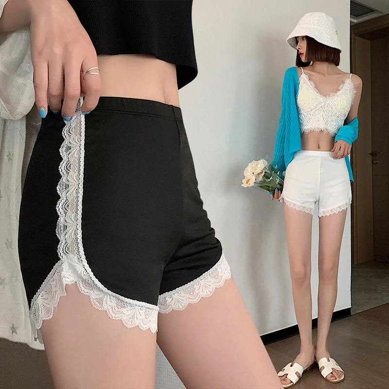 【莉柔优选】侧边蕾丝花边夏季安全裤女外穿防走光短裤冰丝打底裤