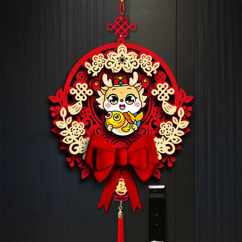 春联2024新款龙年对联新年春节家用福字门贴过年植绒大门装饰圆形