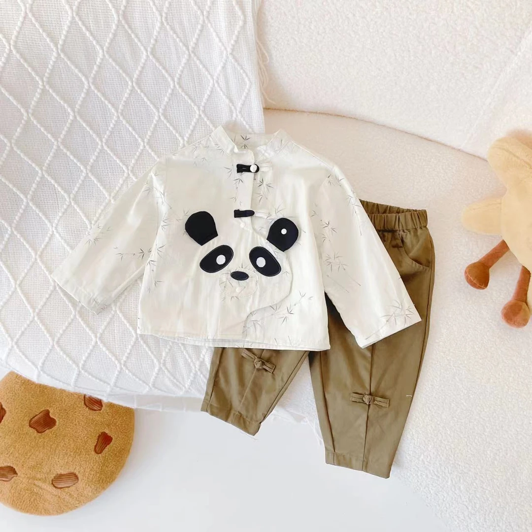 【现货】QT233415春秋新款儿童套装男童卡通国风两件套