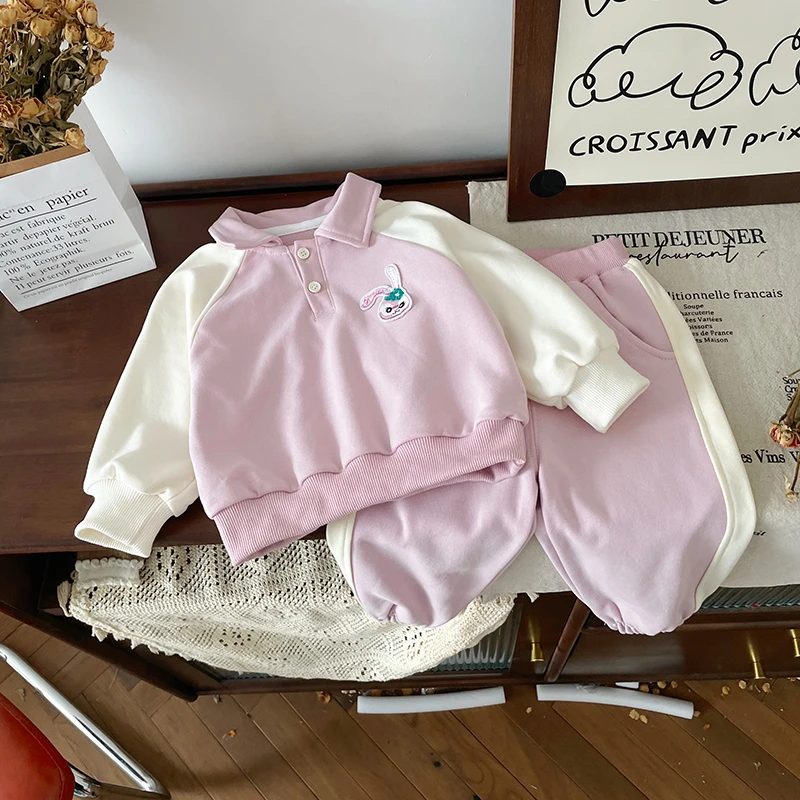 【现货】QT249853春秋新款儿童套装女童卫衣卫裤运动风两件套