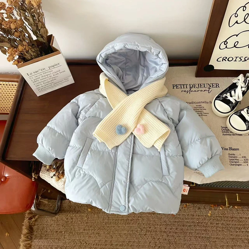 【现货】DW246011冬季新款儿童羽绒服女童中长款外套90白鸭绒保暖