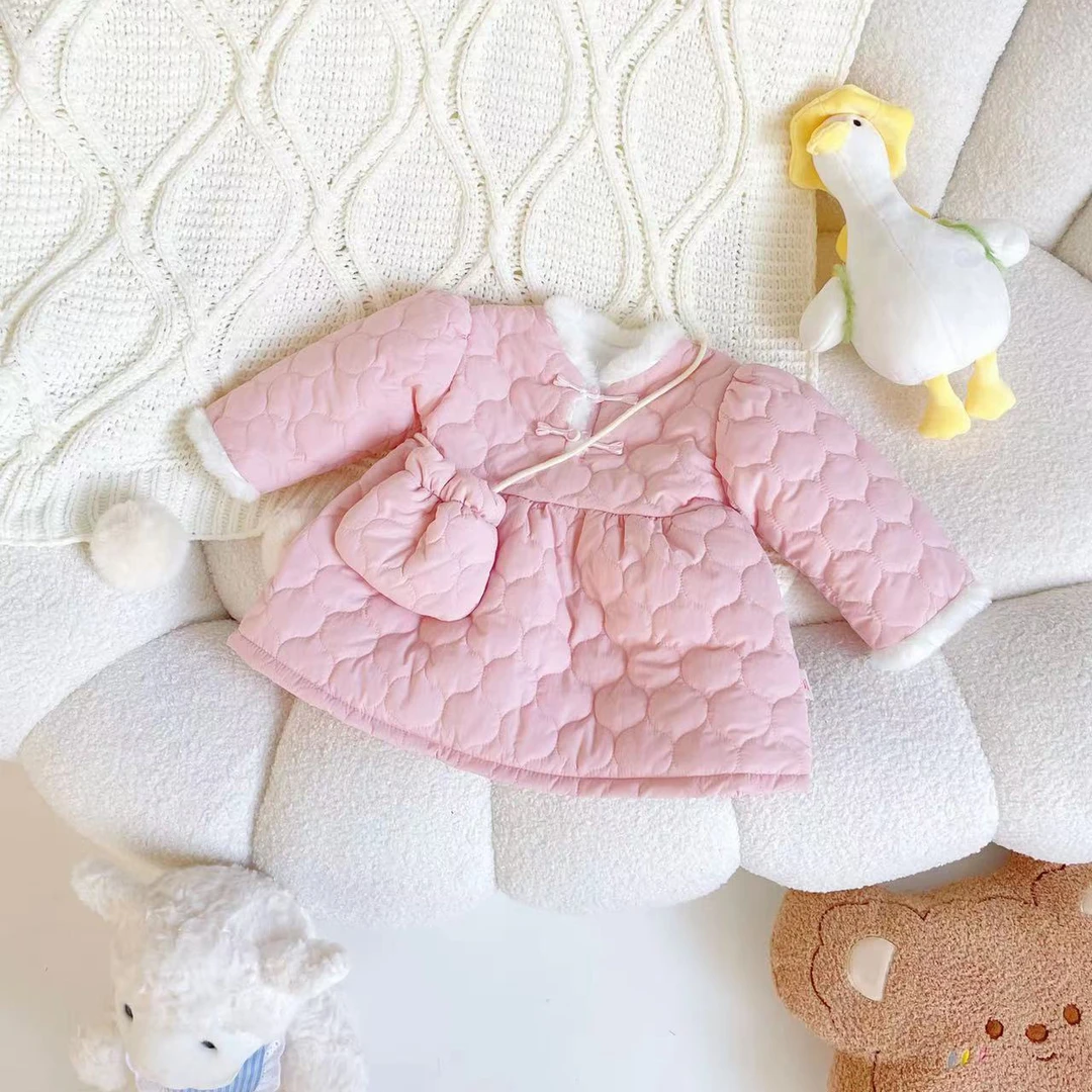 【现货】QQ239758秋冬新款儿童裙子加绒保暖女童国风棉袄裙