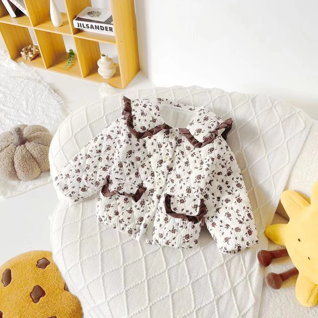 【现货】QW239569秋冬新款儿童外套夹棉加绒女童碎花棉袄