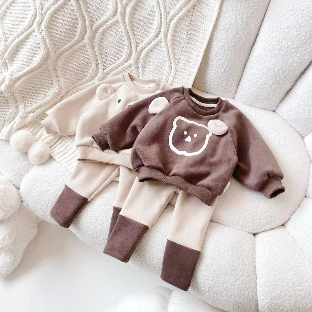 【现货】ZD23D008冬季儿童套装加绒加厚保暖卡通宝宝两件套