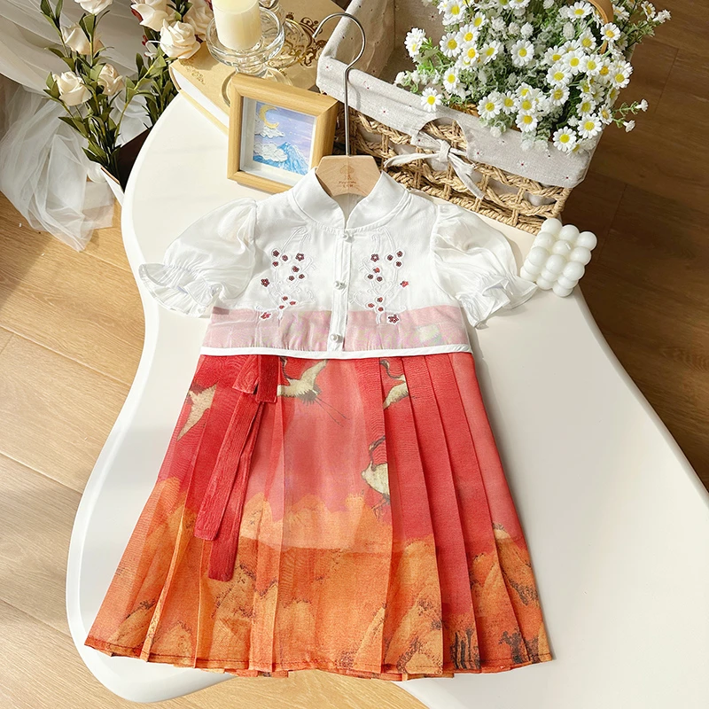 【现货】ZD24X005夏季新款儿童汉服裙女童复古中国风女孩夏款连衣裙