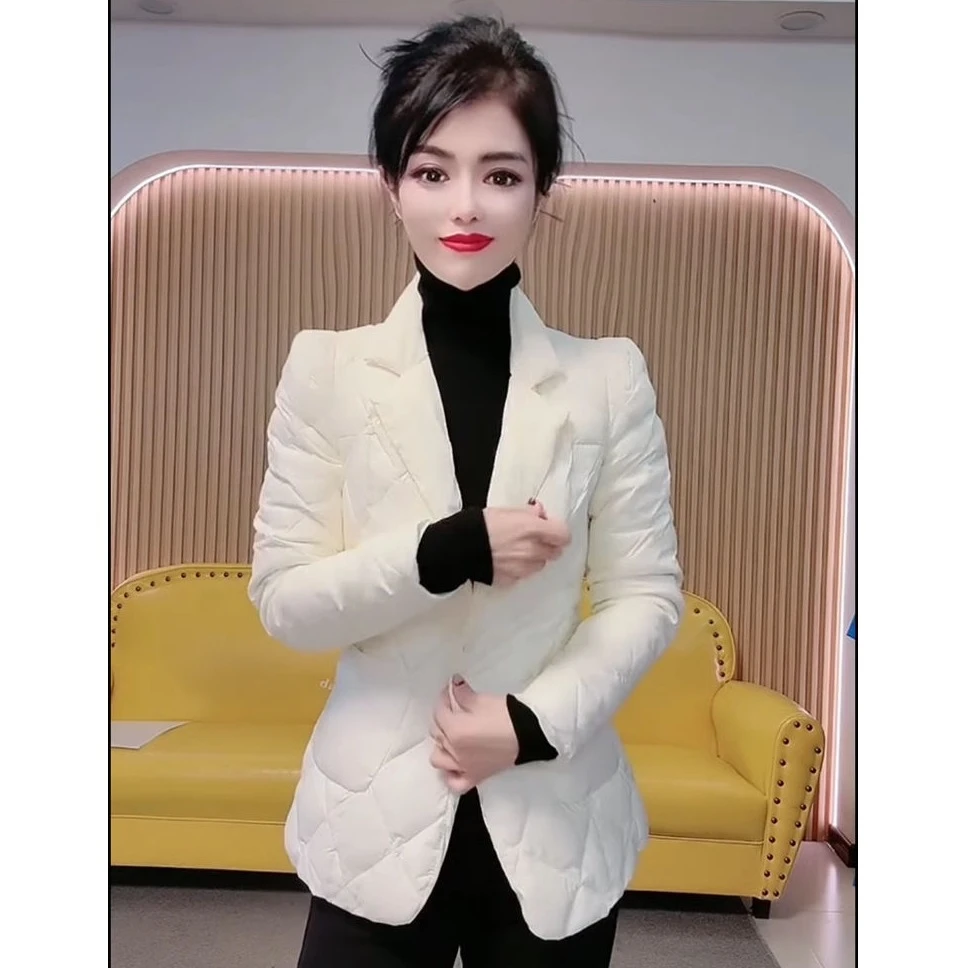 网红秋冬新款时尚棉服修身设计感长袖西装领轻奢高级加厚棉衣外套