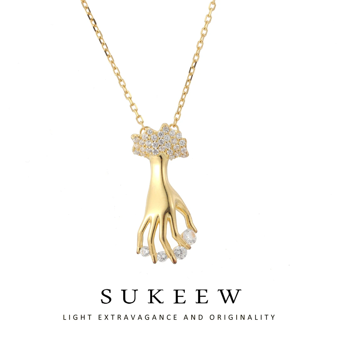 SUKEEW/酥可 坠链均925银合成锆石 小众气质【女巫之手】项链041310
