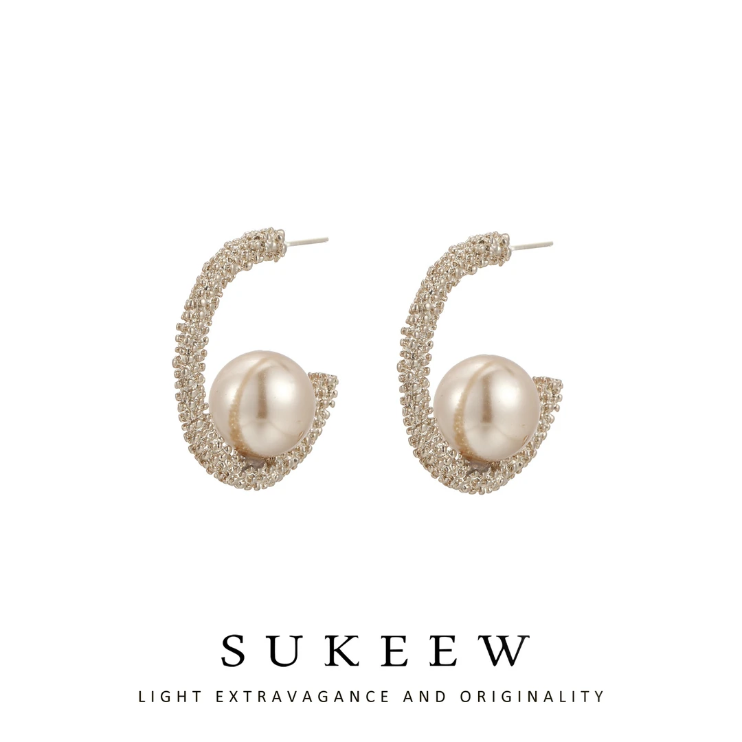 SUKEEW/酥可 铜合金耳饰 弧形轻奢单珠时尚耳环121310五金女孩