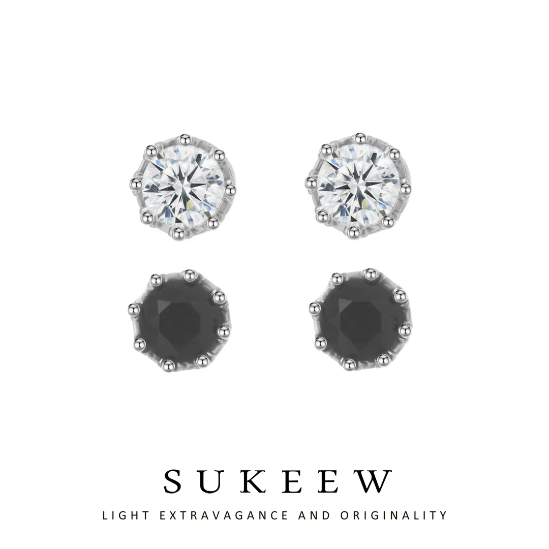 SUKEEW/酥可 铜合金合成锆石耳饰 双色镶嵌气质百搭耳钉100713