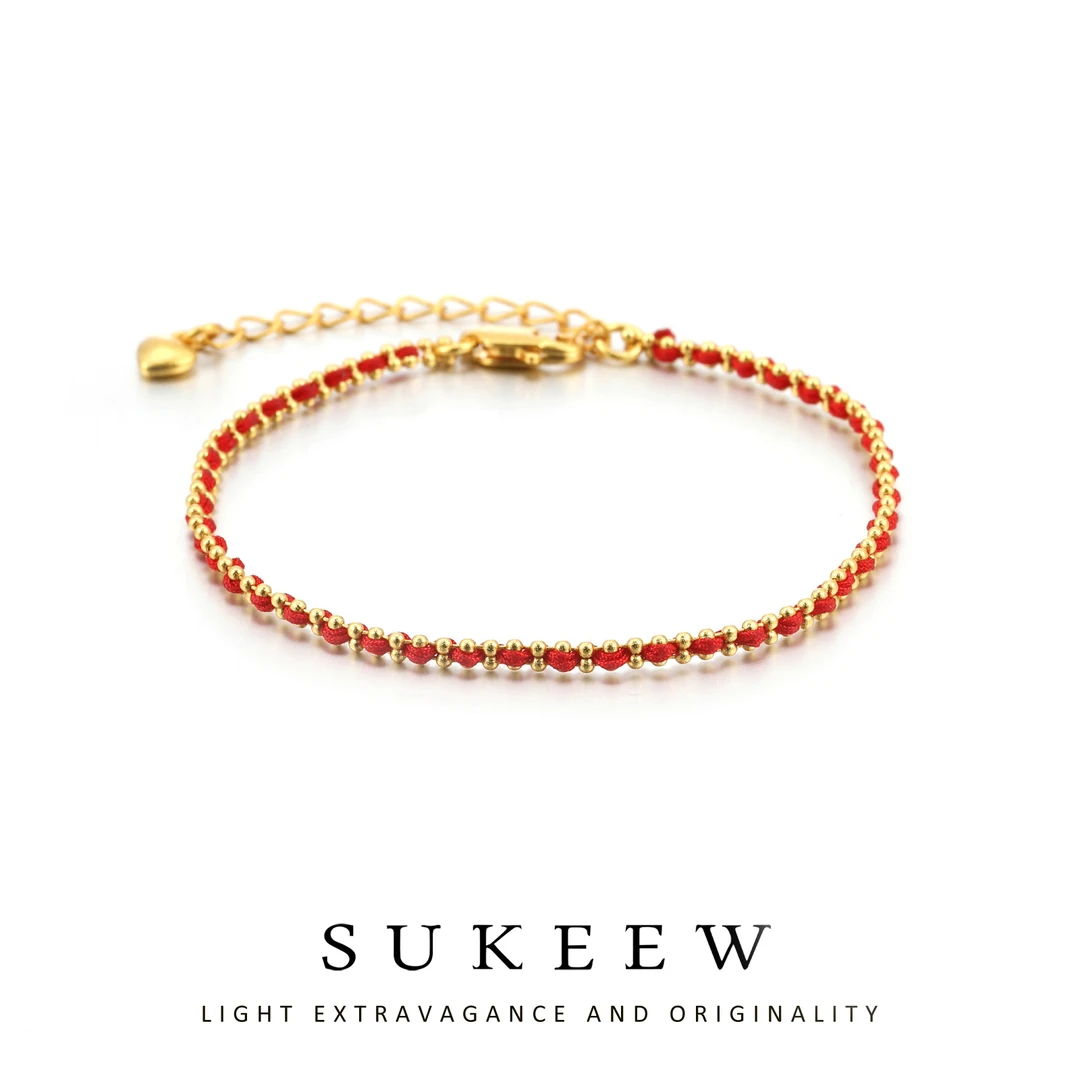 SUKEEW/酥可 铜合金布艺手链 红绳手工编织手链121936五金女孩
