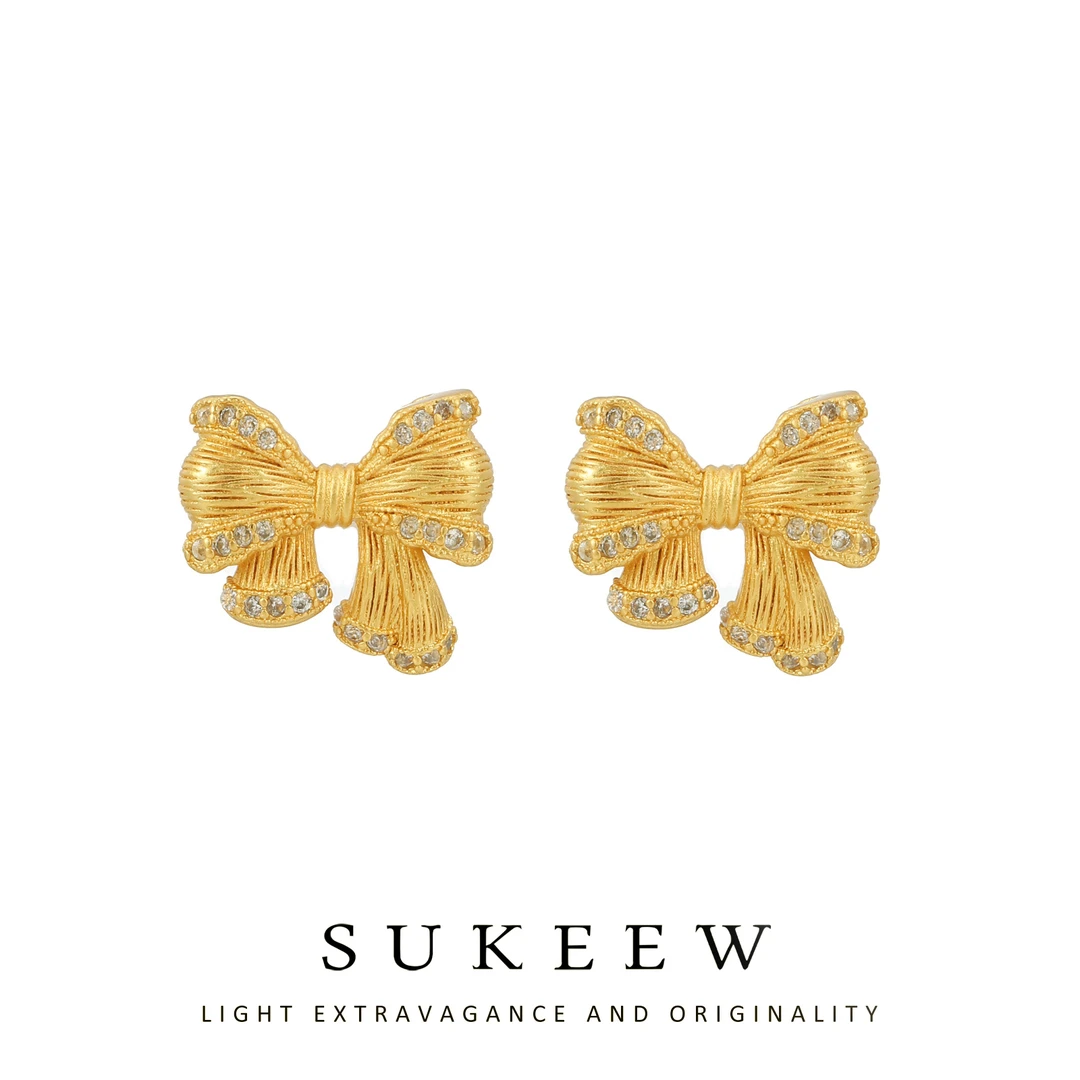 SUKEEW/酥可 铜合金合成锆石耳饰 纹理蝴蝶结在逃公主耳环111708