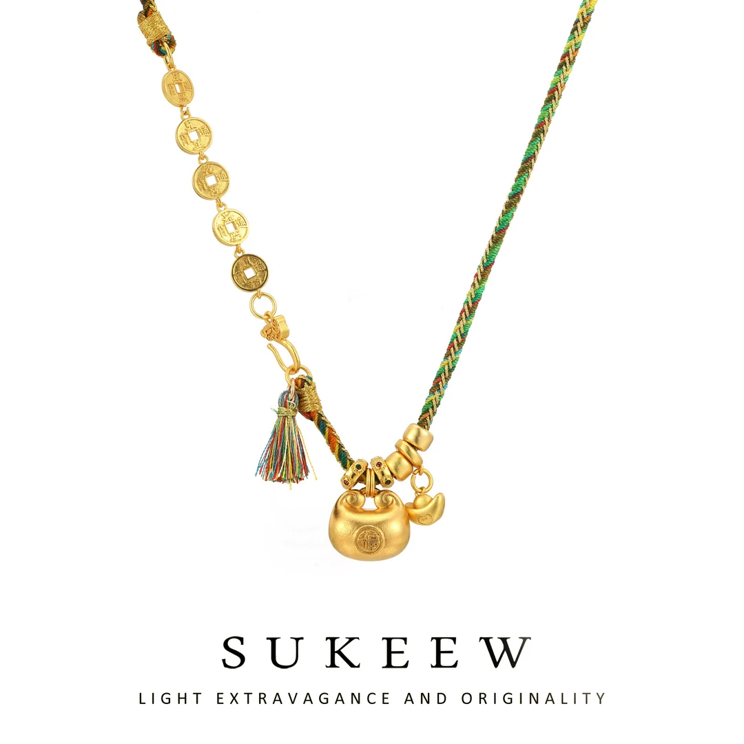 SUKEEW/酥可 铜合金布艺项链 彩绳编织小元宝项链121208五金女孩