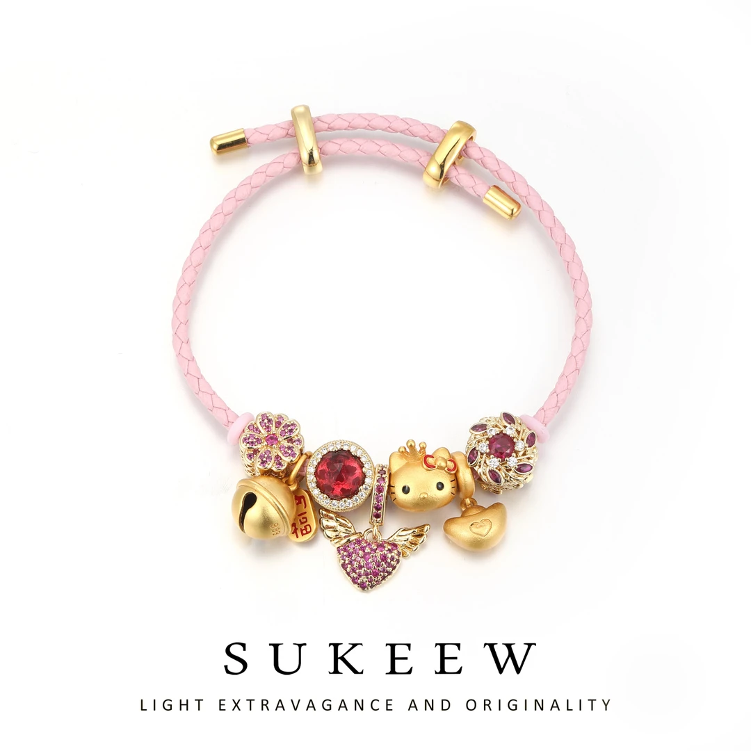 SUKEEW/酥可 铜合金合成锆石手链 凯蒂彩桃心手链113008五金女孩
