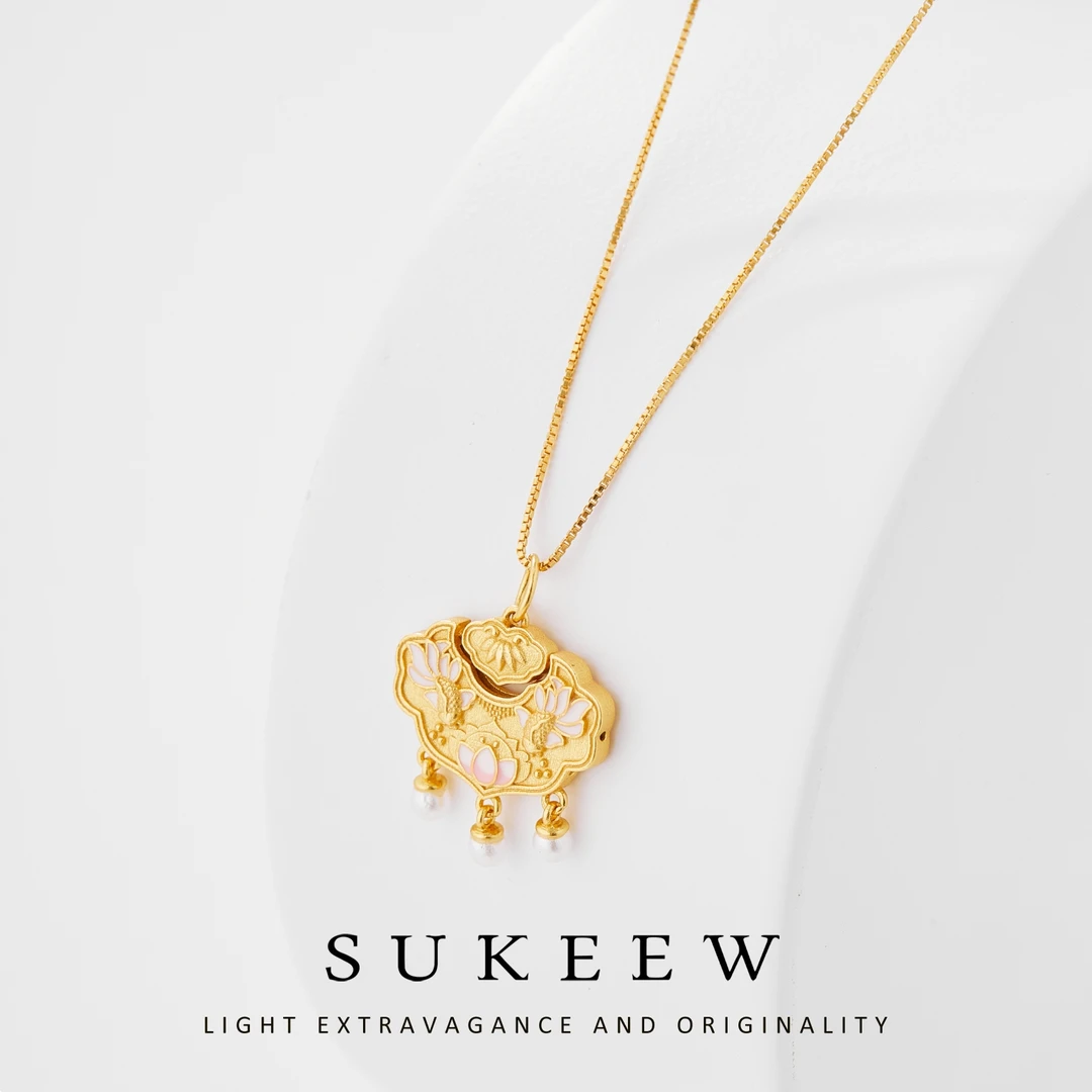 SUKEEW/酥可 坠链均925银 国风锦鲤祥云平安锁项链101402五金女孩