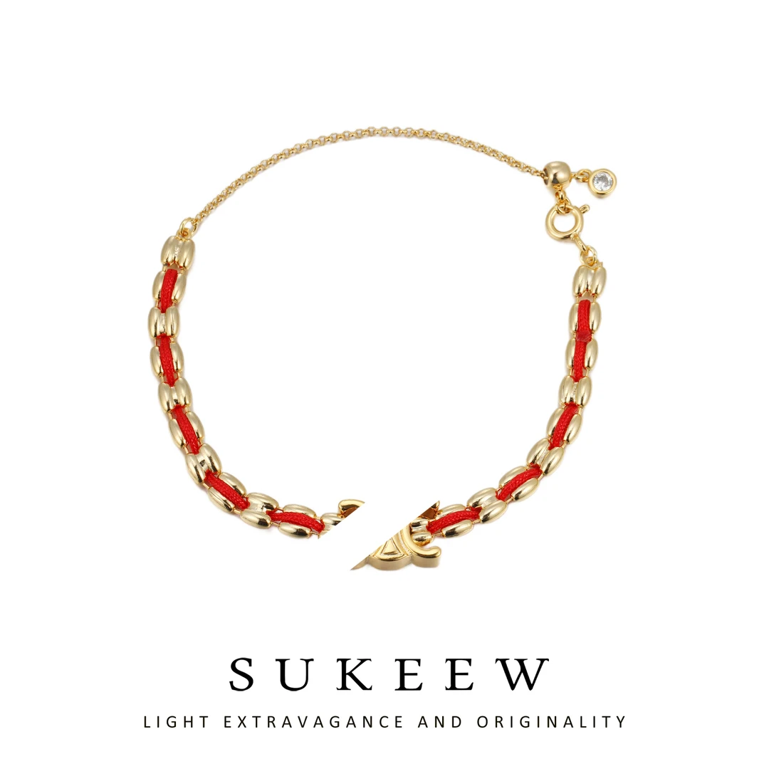 SUKEEW/酥可 铜合金布艺手链 红绳编织链条气质手链121522