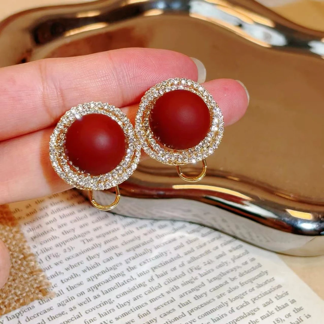 铜合金耳饰 【胭脂红】韩版韩式耳钉简约个性时尚 A381