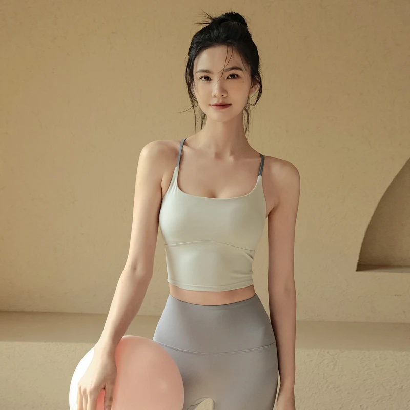 Choc性感撞色吊带运动内衣女聚拢防震健身背心美背外穿瑜伽文胸