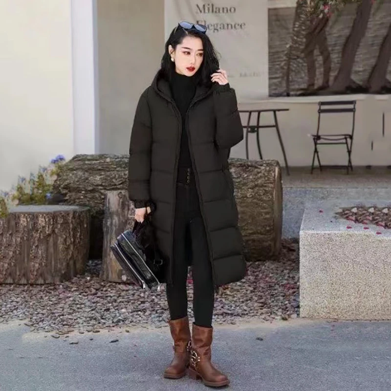 （品质鹅绒服）冬季长款羽绒服保暖韩版时尚连帽中长款鹅绒服G