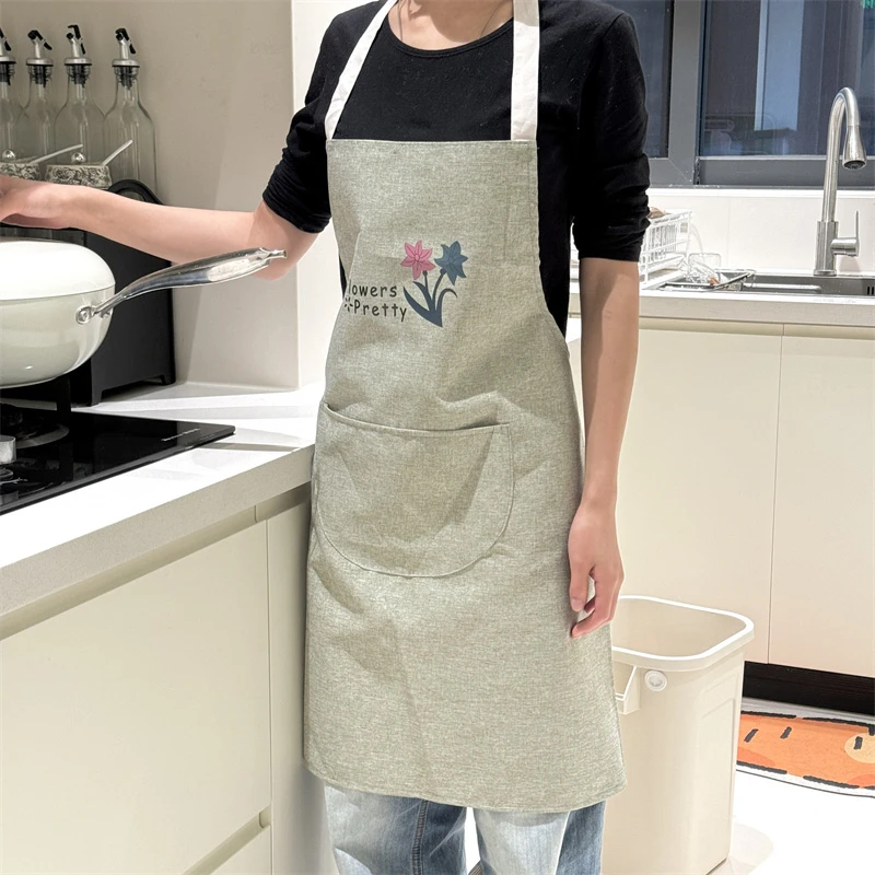 (隔污防油围裙)高品质胸前小花日常烹饪绑带式多用途围裙W