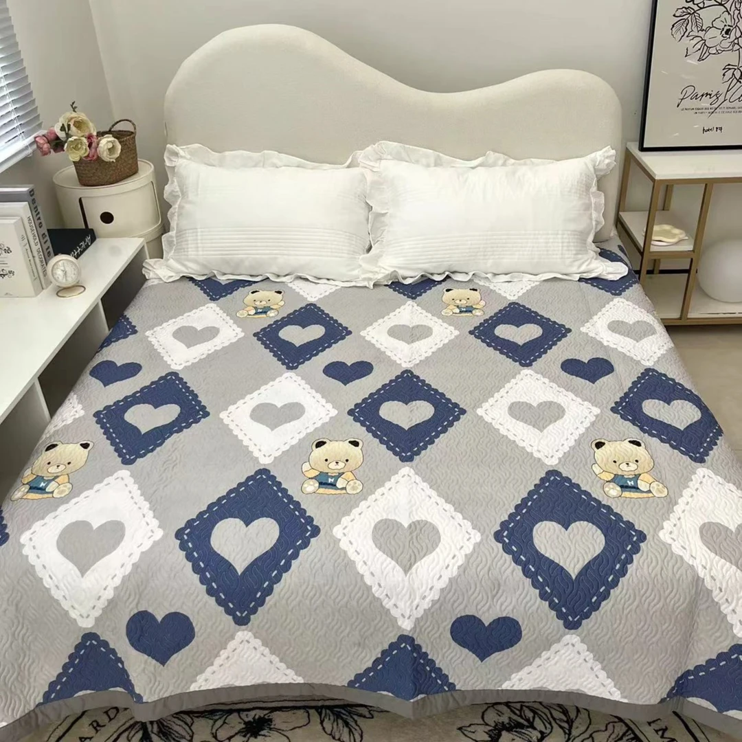 单面纯棉双面用床盖【2m心熊】整张棉填充亲肤透气