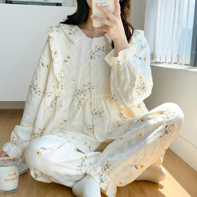 新品孕妇睡衣秋冬季空气棉月子服产后哺乳家居服