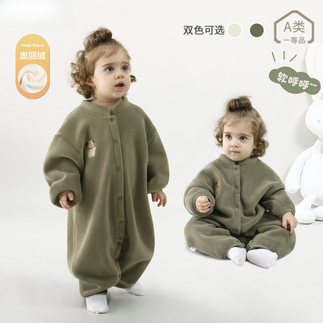 宝宝连体衣秋冬款A类奥丽绒新生儿保暖外出服哈衣卡通婴儿爬爬服