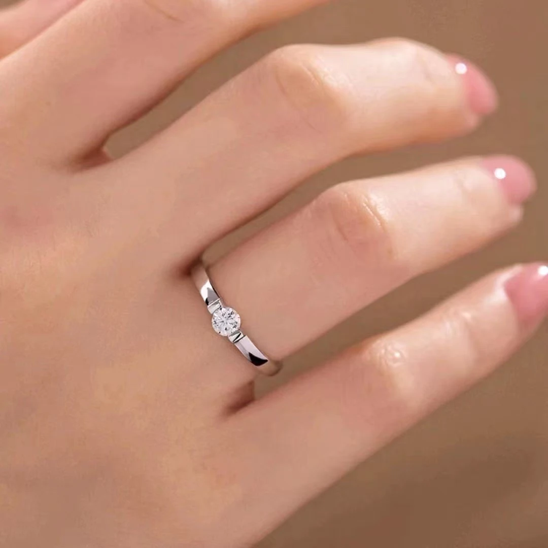 925银莫桑石戒指 【光环】素圈30分时尚情侣百搭简约小众精致