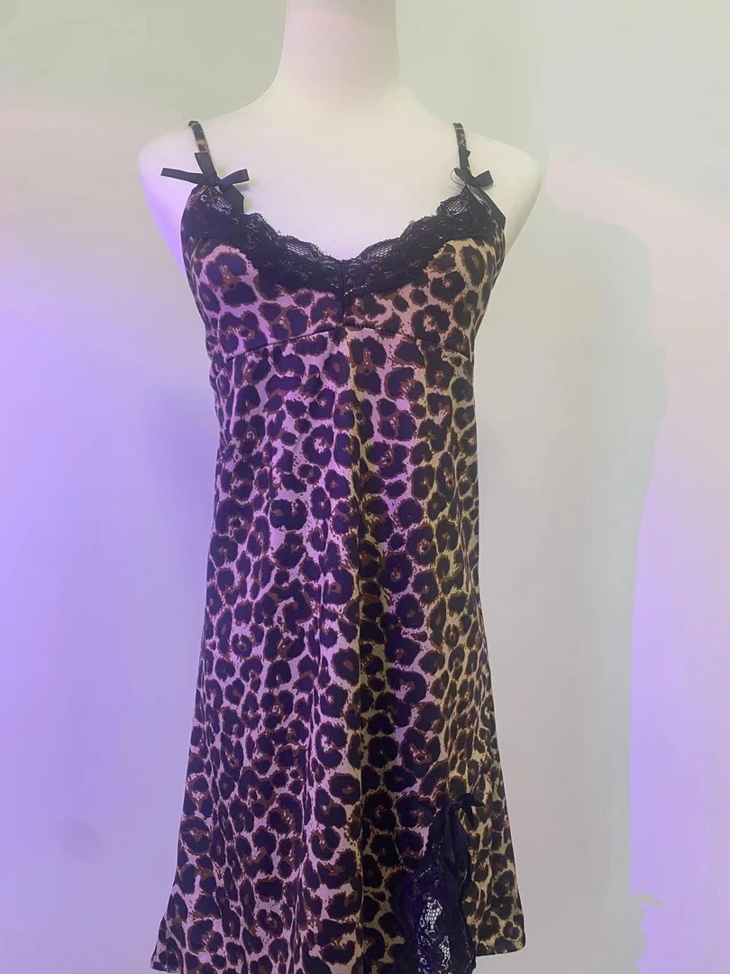 雪尼尔睡衣奢华家居服蕾丝气质吊带裙时尚睡裙性感豹纹显瘦家居服