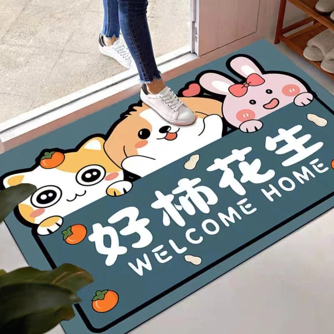 【新人礼】猫咪入户门垫卡通家用地毯门口地垫水晶绒吸水裁剪地垫
