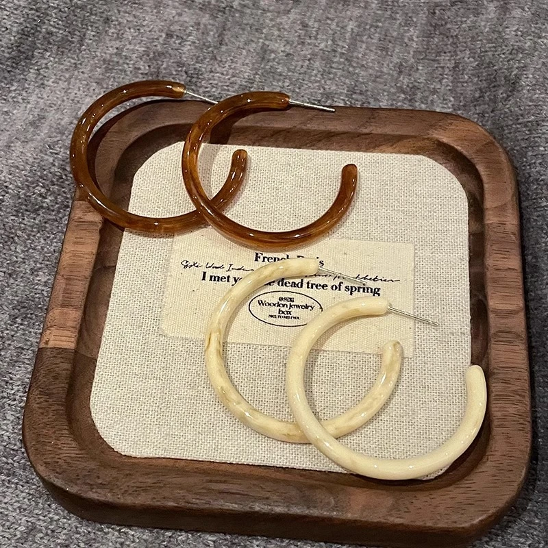 耳朵故事 合金树脂耳饰 气质C形素圈耳环夏天耳饰方圆脸耳圈耳钉