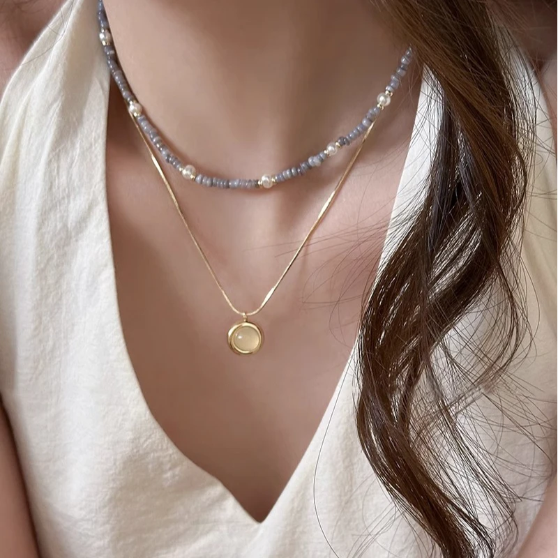 铜合金树脂项链 串珠叠戴项链女轻奢小众高级感锁骨链夏天配饰潮