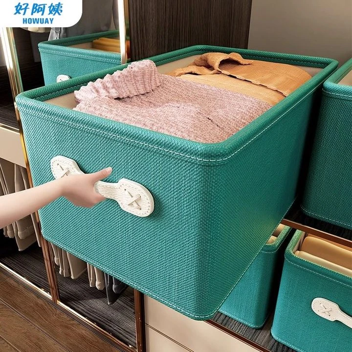 加厚棉麻衣服收纳箱布艺衣物整理盒折叠衣柜大号透明筐袋家用神器