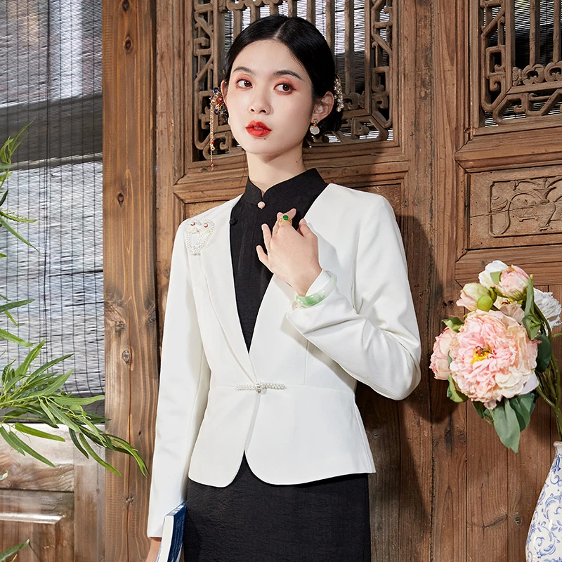 中国风旗袍外搭复古通勤女士短外套修身气质西服上衣