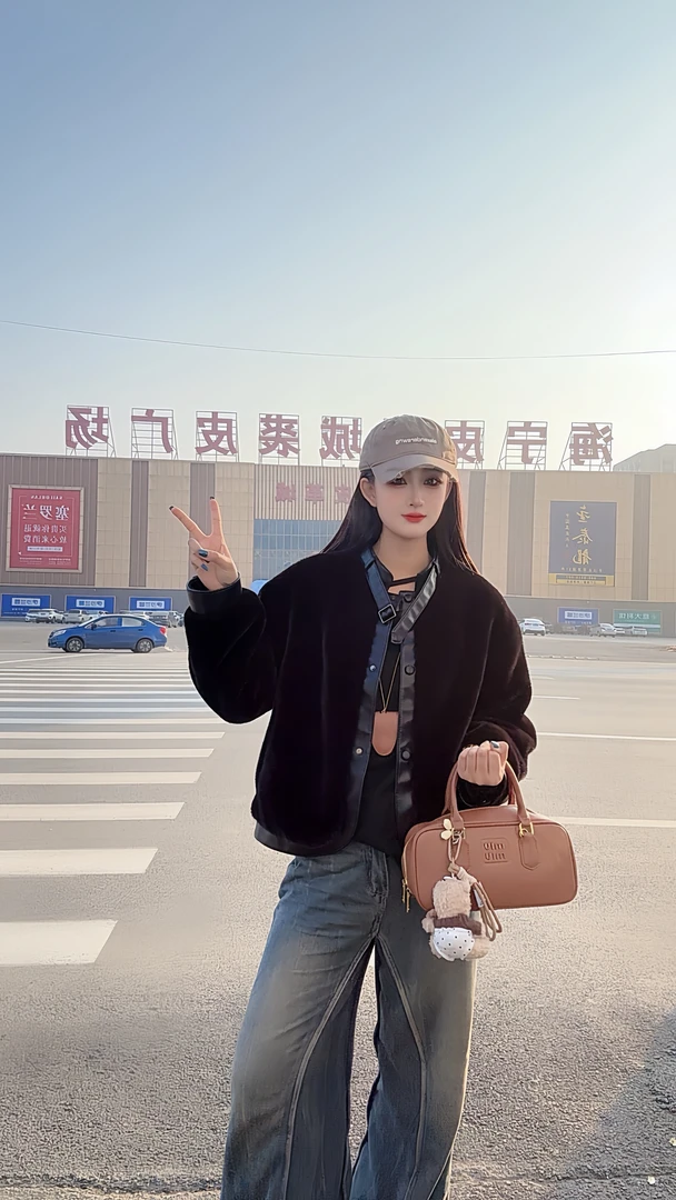 L.P［红人上新］新款机车气质简约百搭短款冬季保暖毛毛外套