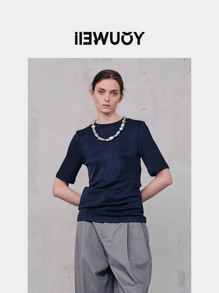 YOUWEI有尾女装醋酸贴布绣修身短袖T恤上衣Y1124303墨绿