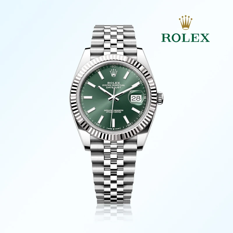 99新 Rolex/劳力士 日志薄荷绿五珠蚝式/41mm/公87800名表
