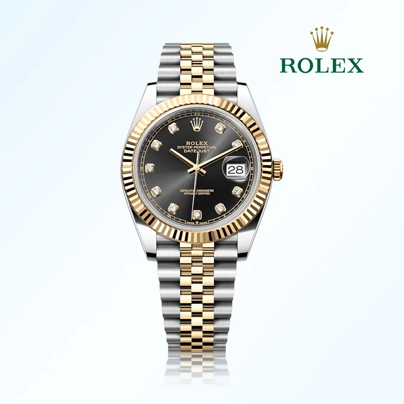 99新 Rolex/劳力士 日志型黄金钢黑盘狗牙圈/41mm/公价137600名表