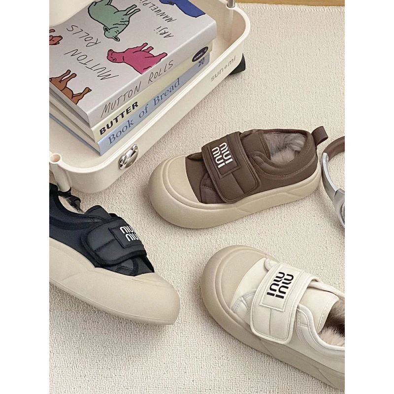 魔术贴面包鞋女2023冬季新款松糕底厚底小白鞋加绒保暖棉鞋大头鞋
