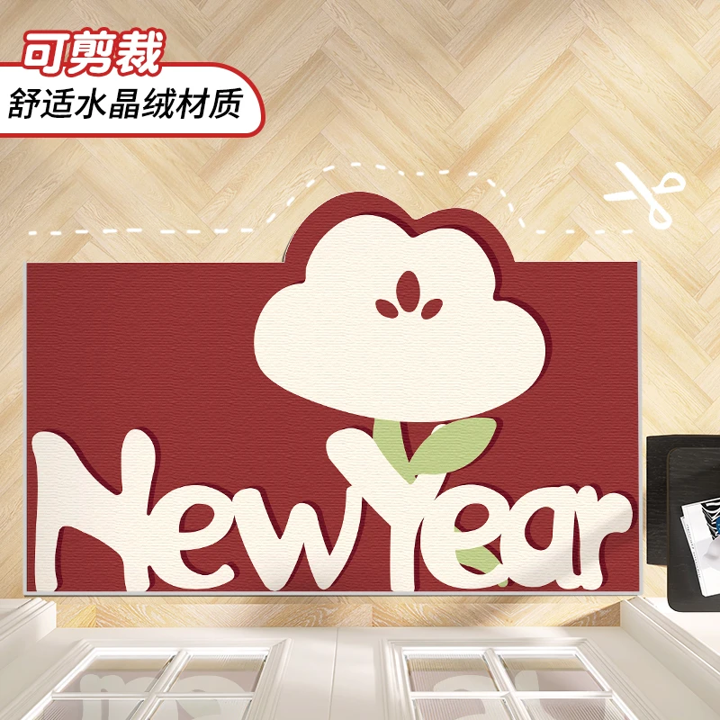 ins风新年水晶绒入户门蹭土吸水地垫可爱玄关可裁剪可机洗进门垫