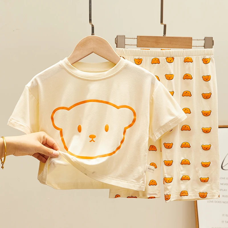 儿童莫代尔睡衣夏季薄款女童男童家居服套装小孩宝宝卡通空调服