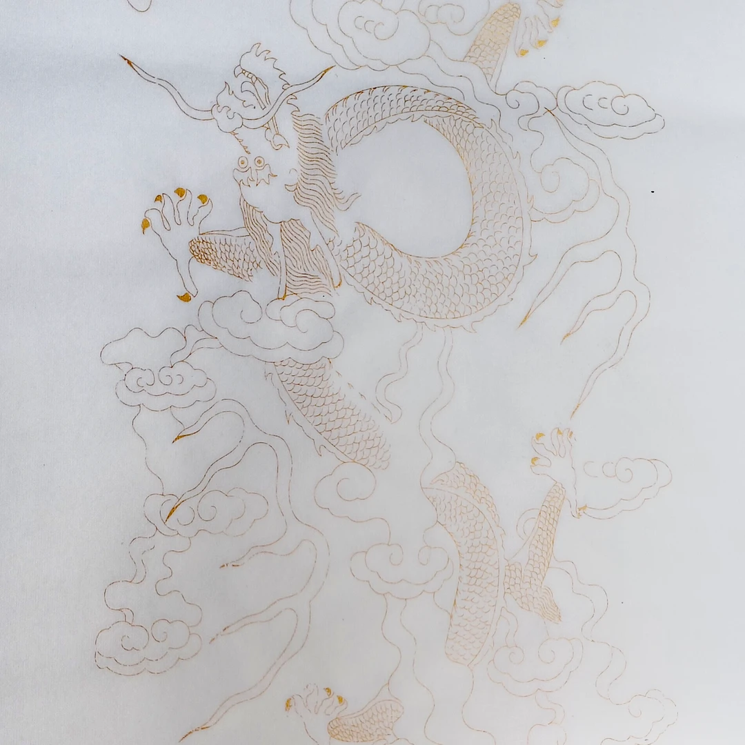 白色描金龙四尺对开生宣(吸墨不跑墨)书法作品纸138x34(一刀100张