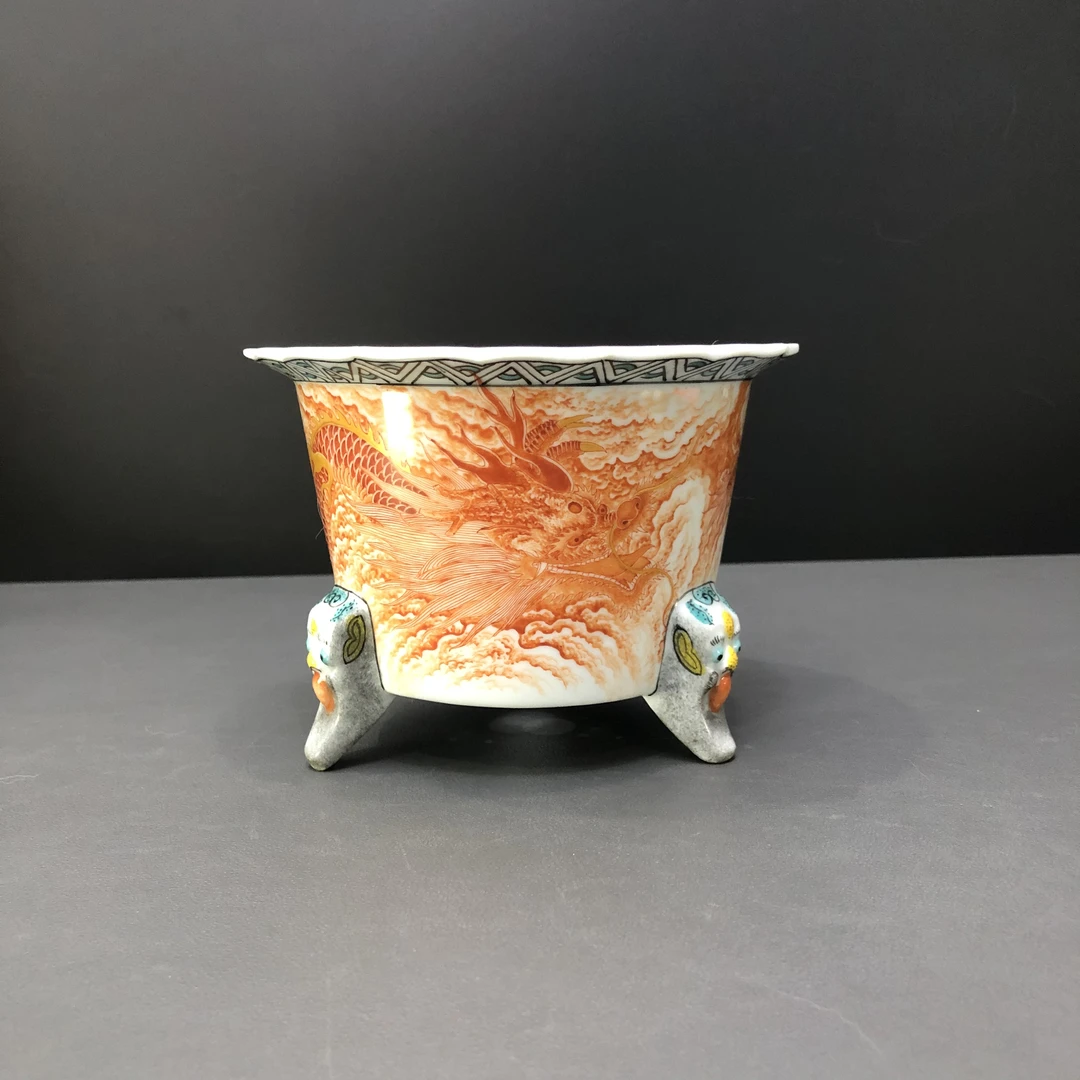 景明盆艺 重工手绘日式高脚龙盆景德镇简约时尚高档小型彩绘 青花