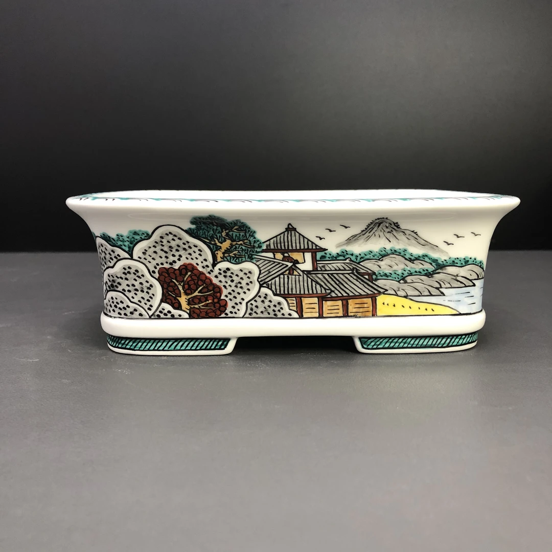 景明盆艺 手绘广口长方手绘盆釉盆 陶瓷 精品小花盆 紫砂 简约