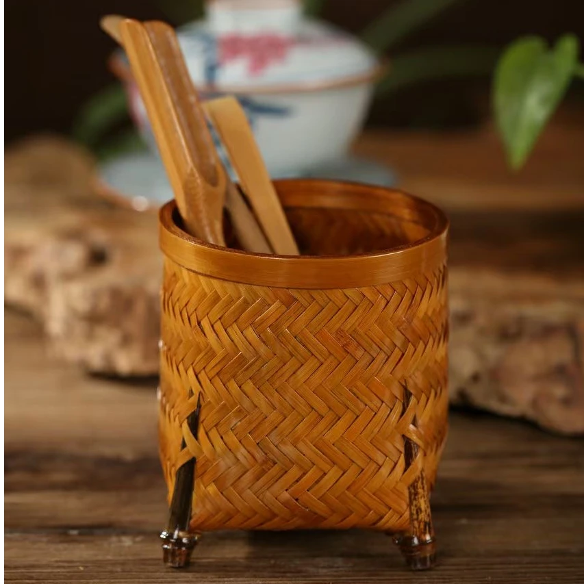 手工竹编茶道筒君子筒茶道六君子套装大漆紫竹茶筒茶具收纳筒笔筒