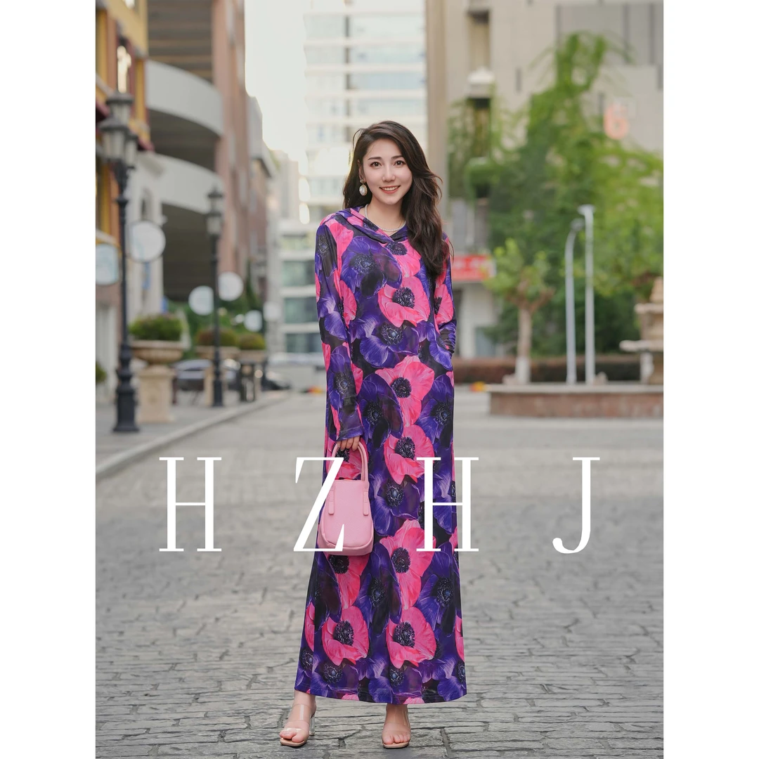 HZHJ原创设计师款  紫罗兰 连衣裙戴帽长袖显瘦高级洋气603