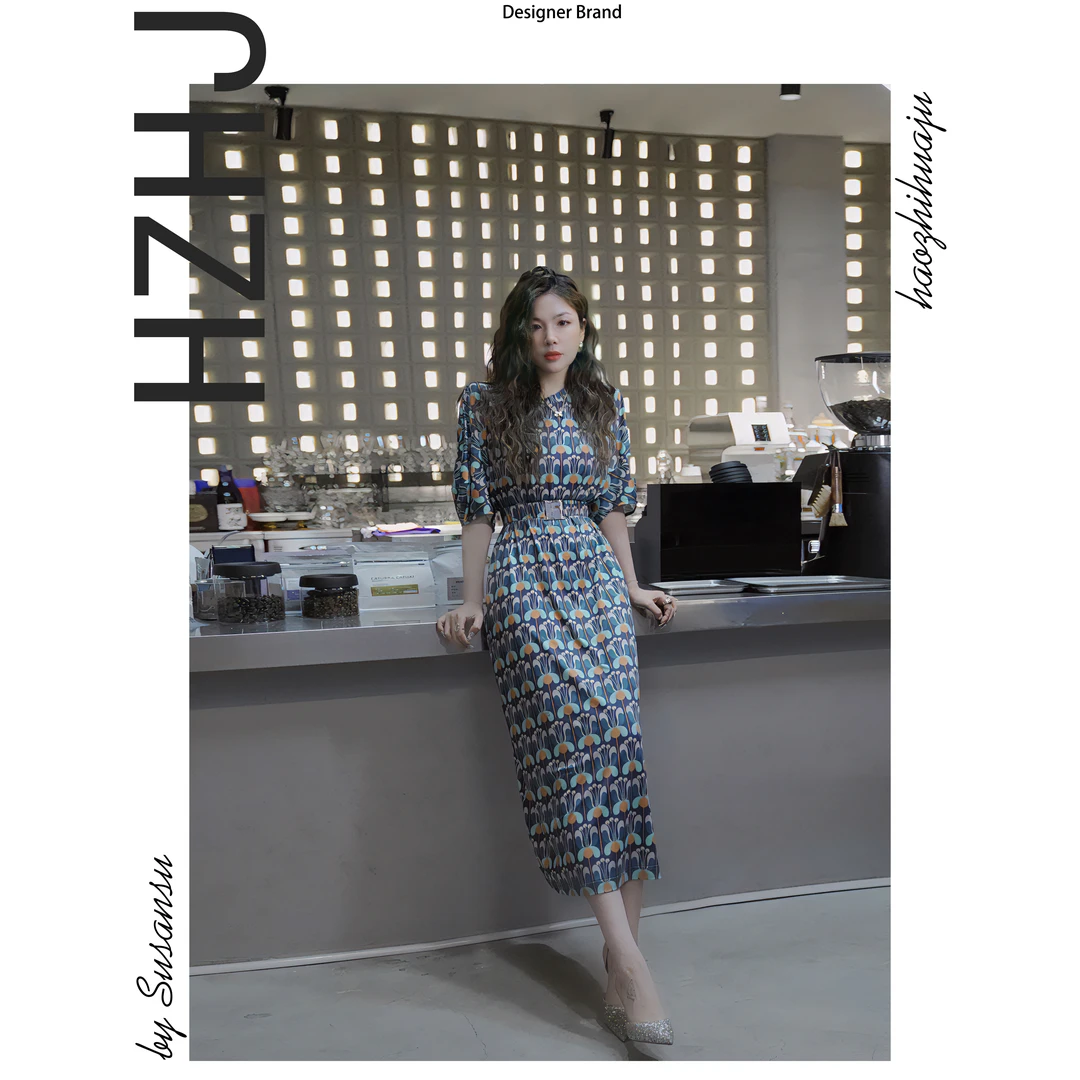 HZHJ新款原创设计师 绿色小蝴蝶连衣裙小众洋气高级优雅夏季824