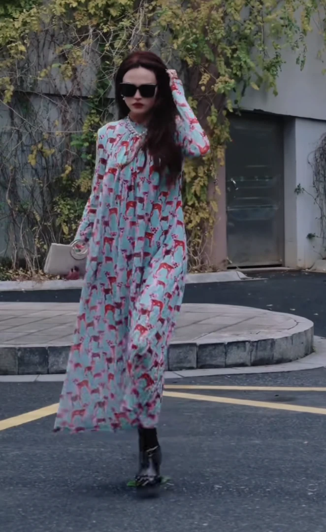 HZHJ原创设计师款 蓝底小狗 连衣裙 法式显瘦高级洋气轻奢1384